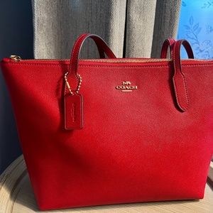 Authentic Coach Tote in deep red